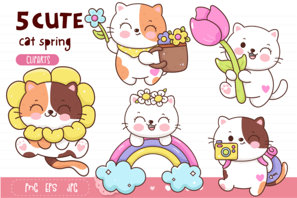 Cute Cat Cartoon. Kawaii Kitten Baby