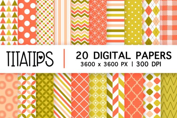 Green Orange Digital Papers Set