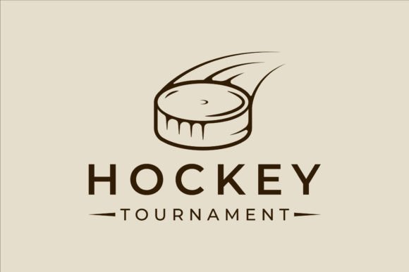 Ice Hockey Puck Logo Line Art Vintage