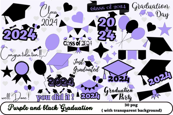 Purple and Black Graduation 2024 Png Designs