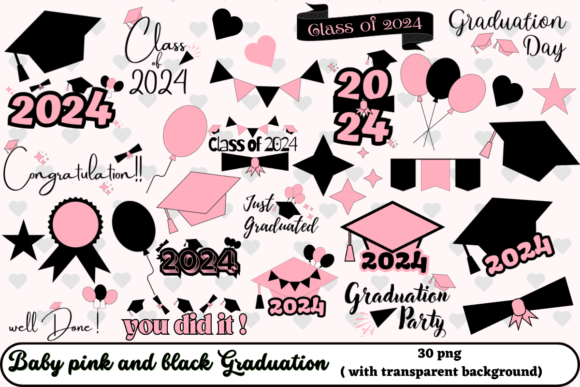Transform Your 2024 Celebrations with Baby Pink and Black Graduation PNGs